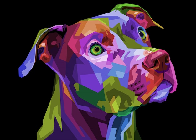 Colorful pitbull terrier dog on pop art geometric