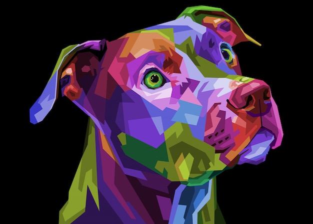 Colorful pitbull terrier dog on pop art geometric . illustration