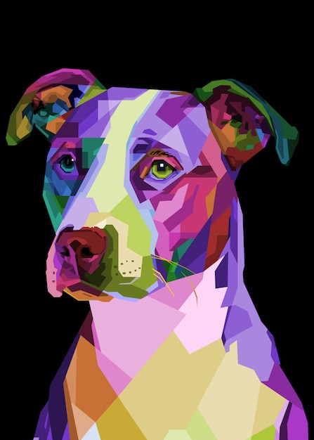 Vettore cane colorato pitbull terrier su pop art geometrico