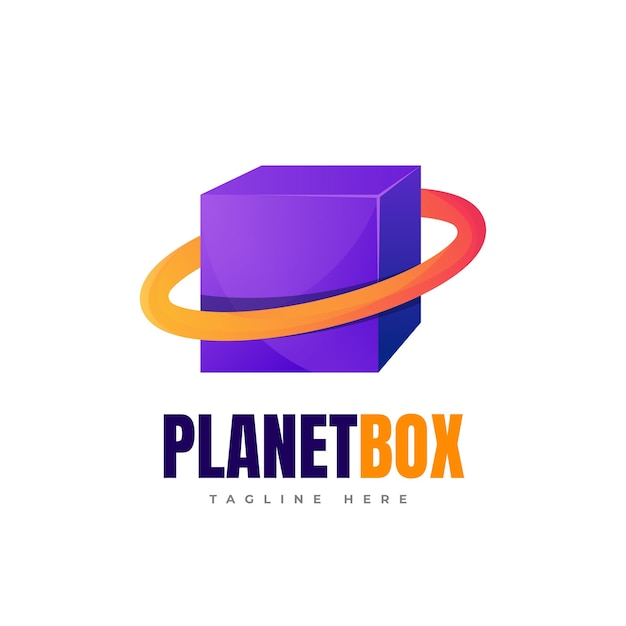 キューブボックスのロゴデザインとカラフルな惑星惑星ボックスのグラデーションのロゴ