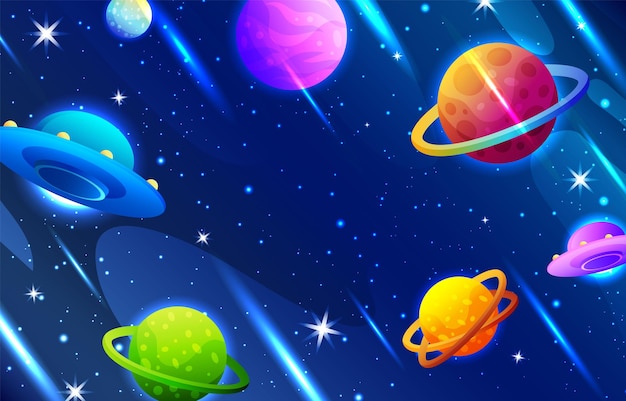一個有色彩的星球,上面有行星和星星,背景是深藍色