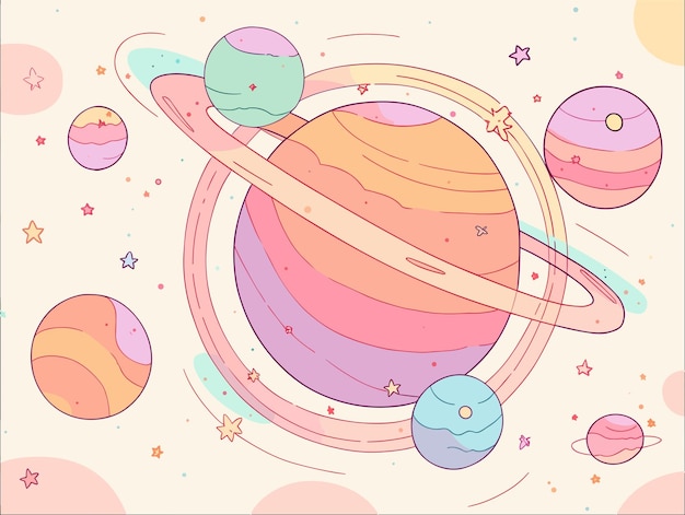 Vettore un pianeta colorato con anelli