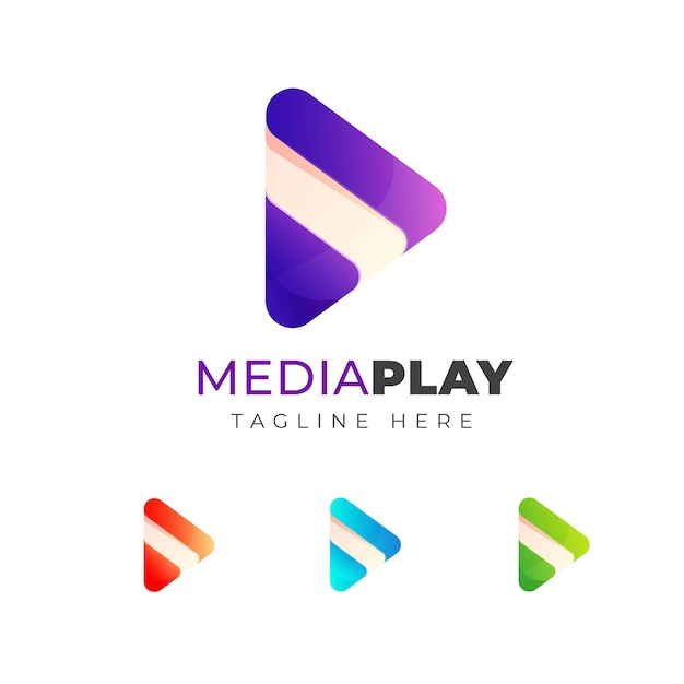 Colorful play media logo design template. triangle play symbol design