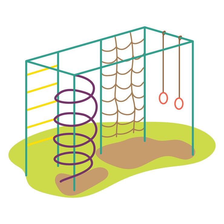 Vector colorful playground equipment with swings ladder and spiral flat style kids outdoor play area vector
