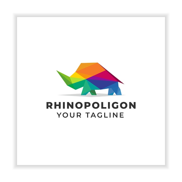 Colorful polygon rhino designlow poly triangular geometric symbol on white background