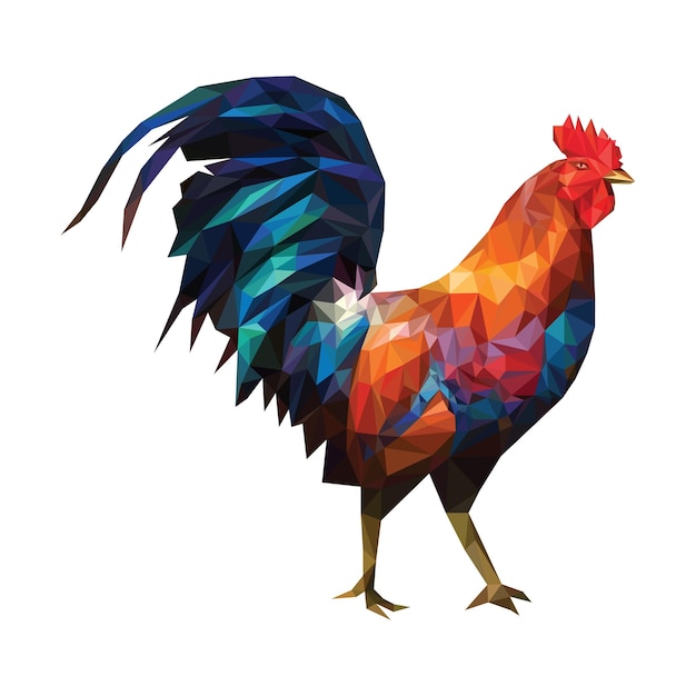 Vector colorful polygonal rooster on a white background