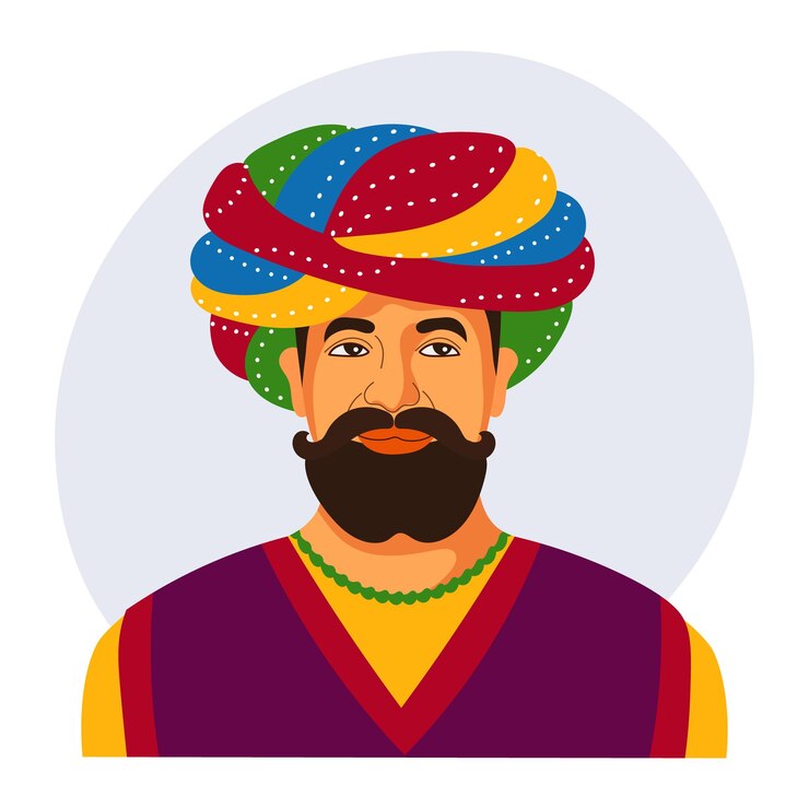 वेक्टर colorful portrait of an indian man in a turban. illustration, poster, vector