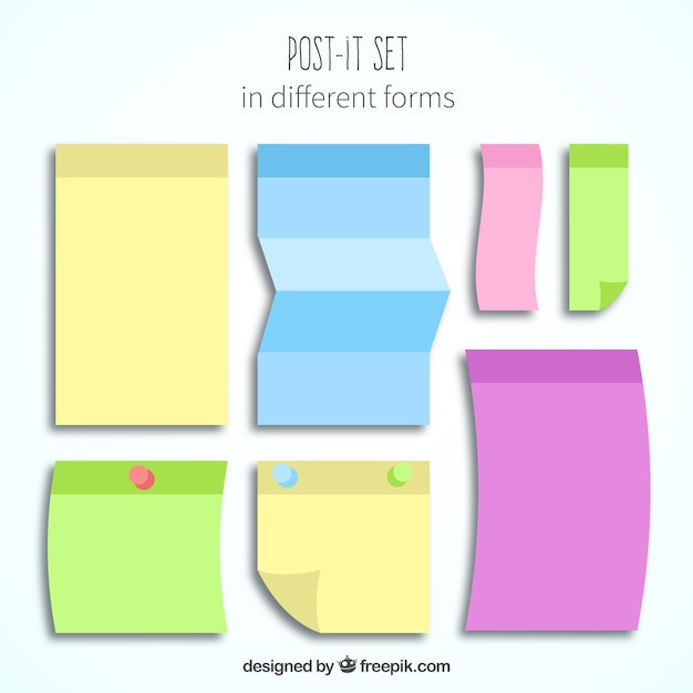 Vettore post-it colorati set con forme diverse