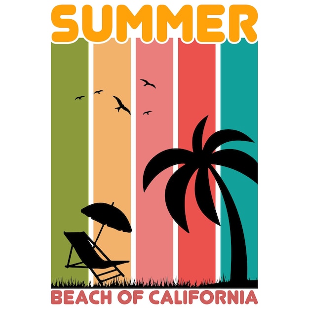 A colorful poster for a beach of california.