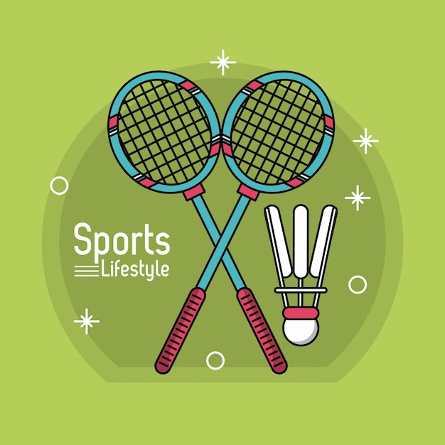 Вектор Красочный плакат спортивного образа жизни с иконками бадминтона