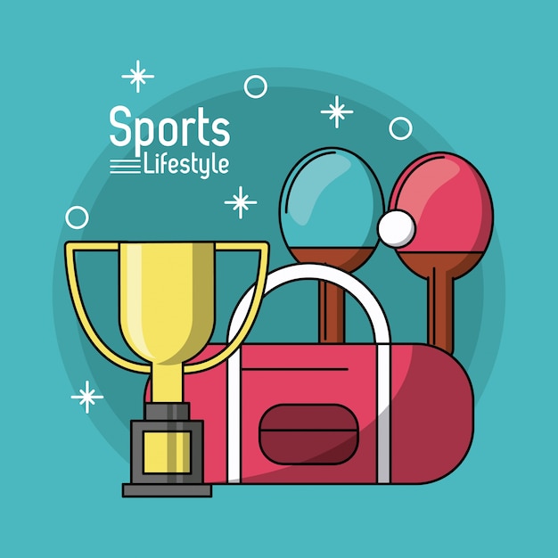 Красочный плакат спортивного образа жизни с трофеем пинг-понга