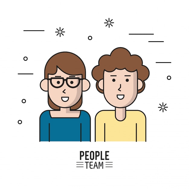 Colorful poster of people team with half body couple