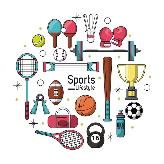 Vector colorful poster of sports lifestyle with sports icons set