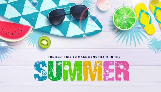 A colorful poster for summer with sunglasses and a lime on the bottom.