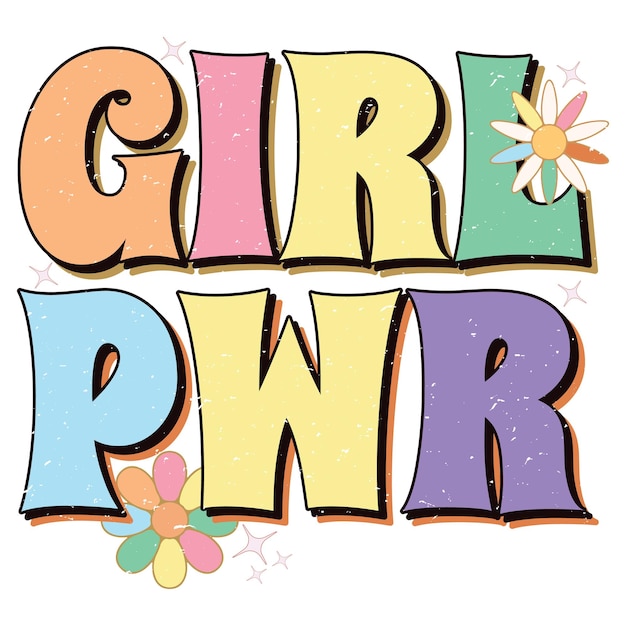 girl pwとrと書かれたカラフルなポスター。