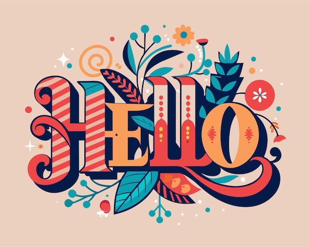 a colorful poster with the word hello on it