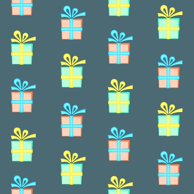 Colorful present box with bow seamless pattern