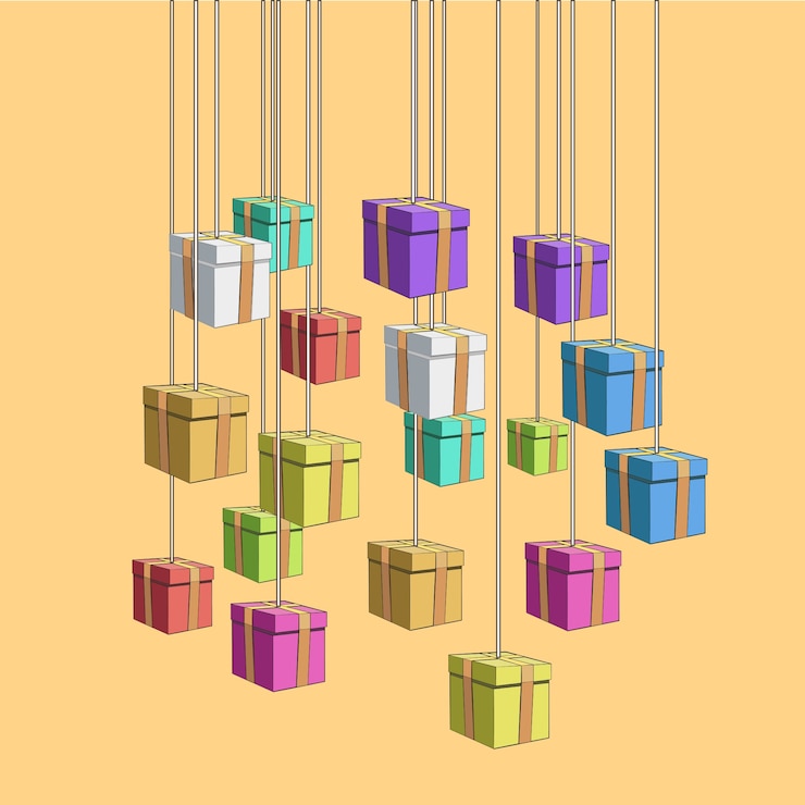 Vector colorful presents on yellow background