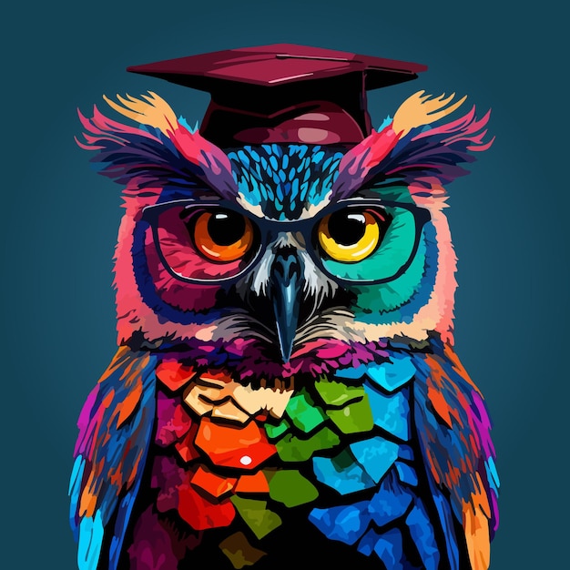 Красочная векторная иллюстрация профессора совы поп-арта