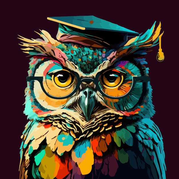 Colorful professor owl pop art vector illustration