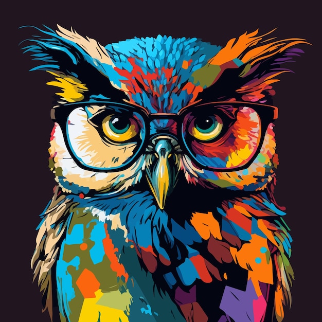 Colorful professor owl pop art vector illustration