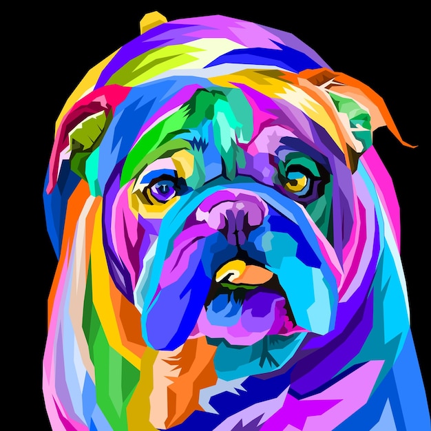 Colorful pug head dog on geometric pop art style