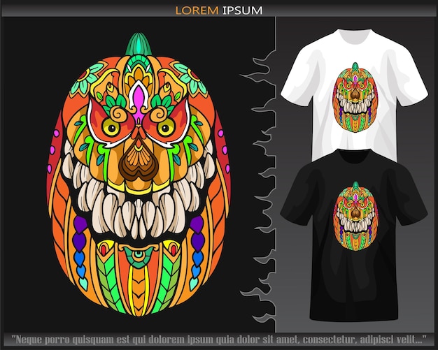 Colorful Pumpkin head mandala arts isolated on black and white t shirt