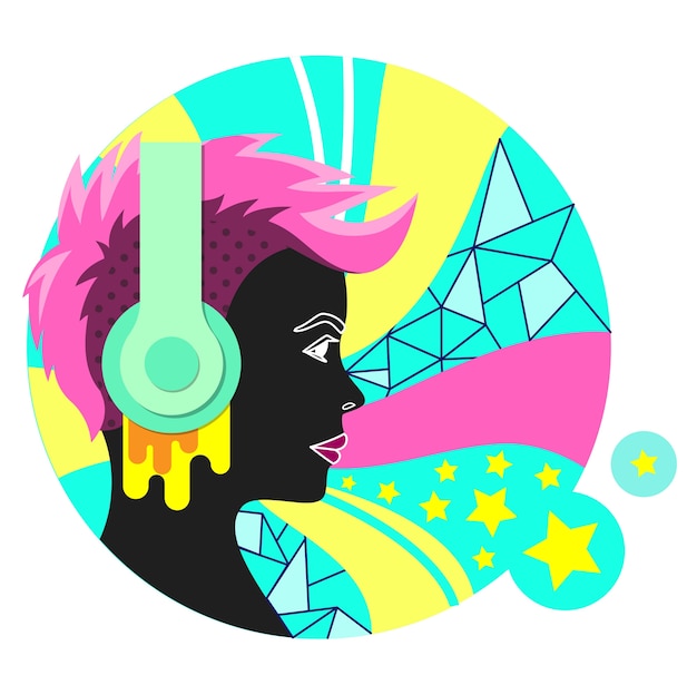 Colorful punk girl with headphones