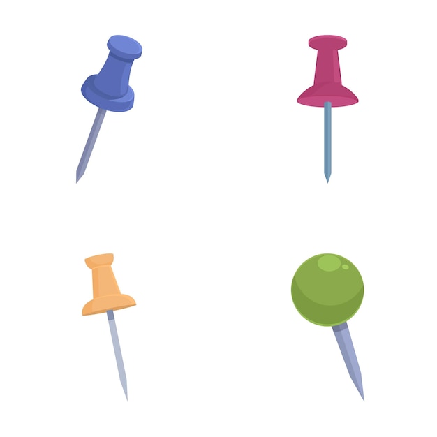 Colorful push pins set isolated on white background