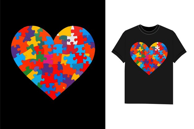 Colorful Puzzle Heart Autism Tshirt design vector