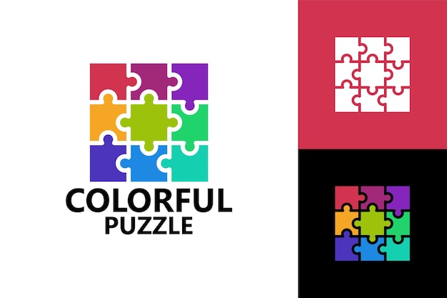 Colorful puzzle logo template premium vector