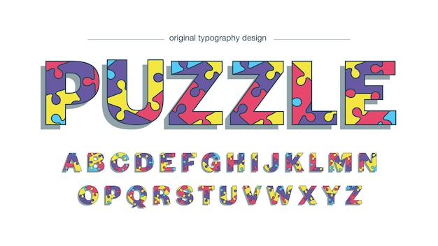 Colorful puzzle pieces abstract typography
