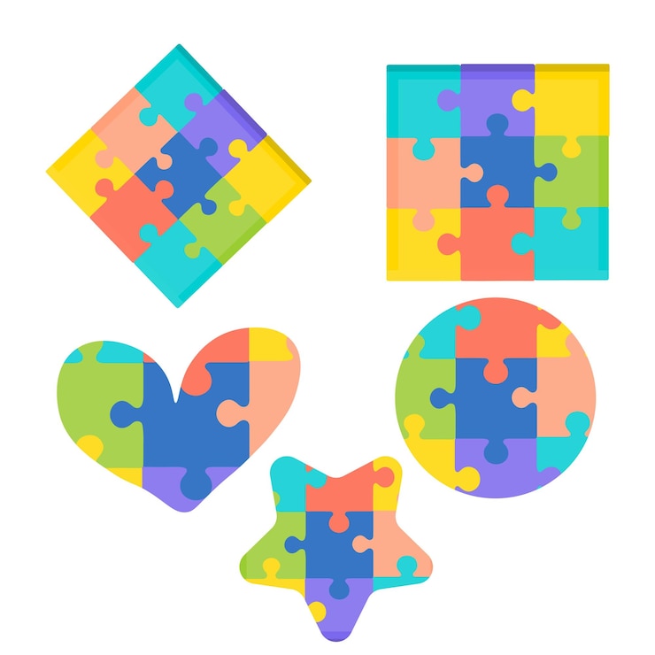 Vector colorful puzzles set vector for world autism day
