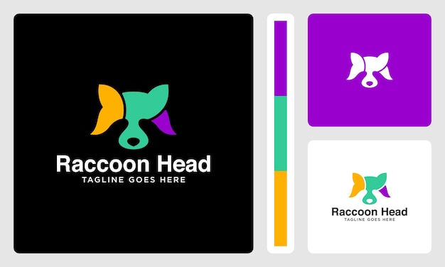 colorful raccoon head vector logo