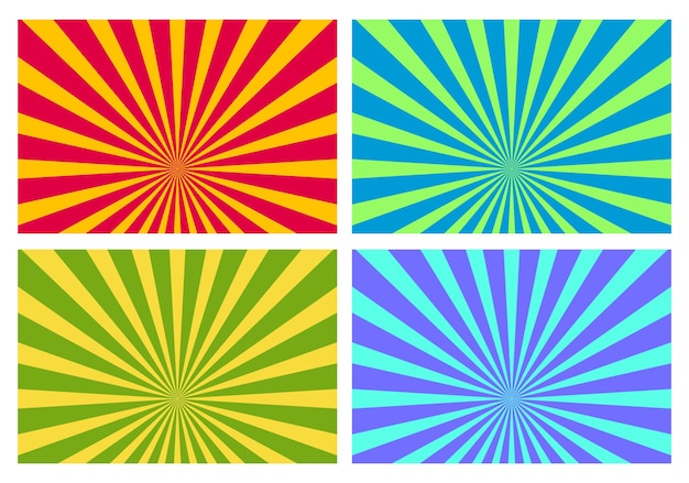 Vector colorful radial sun rays retro vector background element set