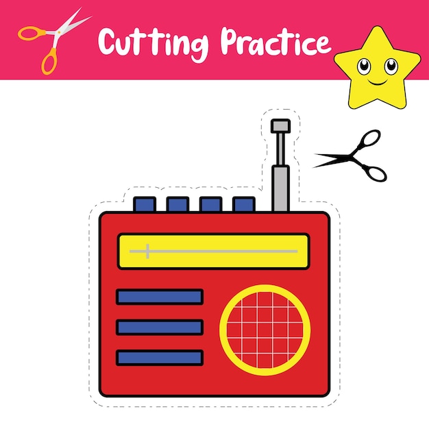 Colorful Radio Cutting practice worksheets for kids Vector Graphics Radio
