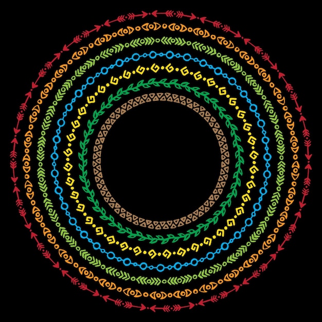 カラフルな虹民族部族フレーム花輪ベクトル
