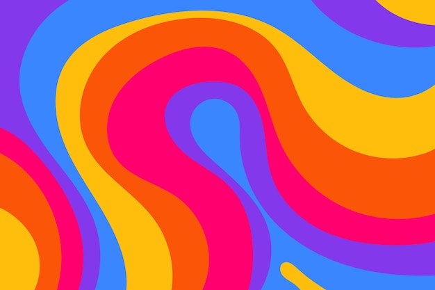 Colorful rainbow psychedelic background groovy hippie wavy abstract lines pattern