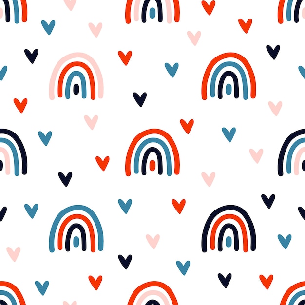 Colorful rainbows and hearts seamless pattern.