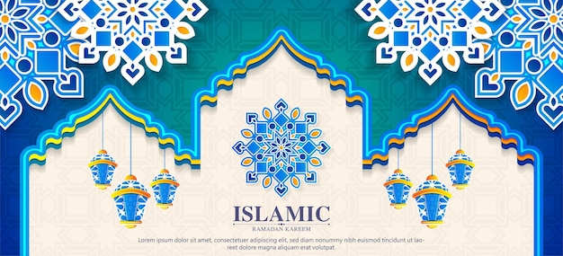 Красочный арабский баннер рамадан карим в стиле мандалы
