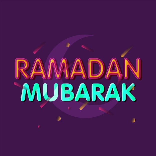 Colorful Ramadan Mubarak Font Over Crescent Moon On Purple Background