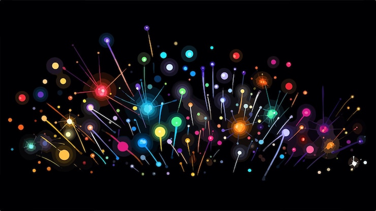 Vector colorful random fireworks stream vector illustration