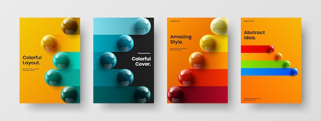 Colorful realistic balls postcard concept collection