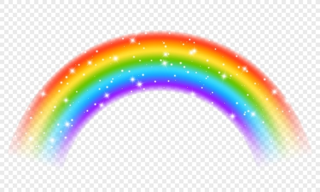 Colorful realistic rainbow effect on transparent background Vector blurred rainbow arch overlaying