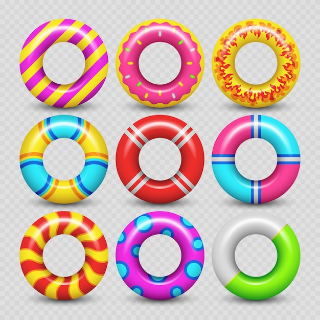 Colorful realistic rubber swimming rings 