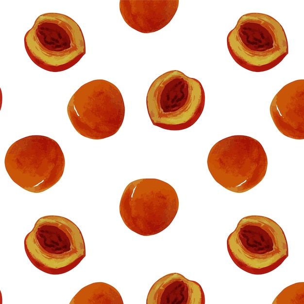 Colorful realistic watercolor peaches seamless pattern background