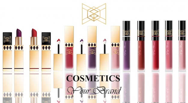 Colorful Realistick lipgloss package in gold