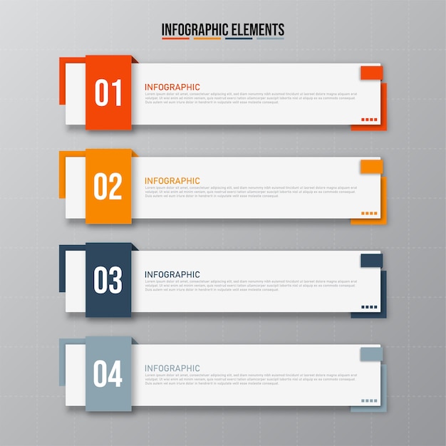 Colorful  rectangular infographics elements, concept of business model with 4 successive steps.