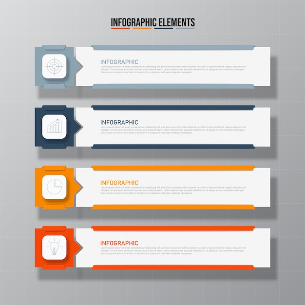 Colorful rectangular infographics elements, concept of business model with 4 successive steps