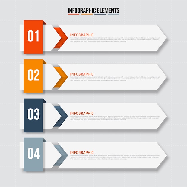다채로운 직사각형 Infographics 요소, 4 개의 연속 단계가있는 비즈니스 모델의 개념.